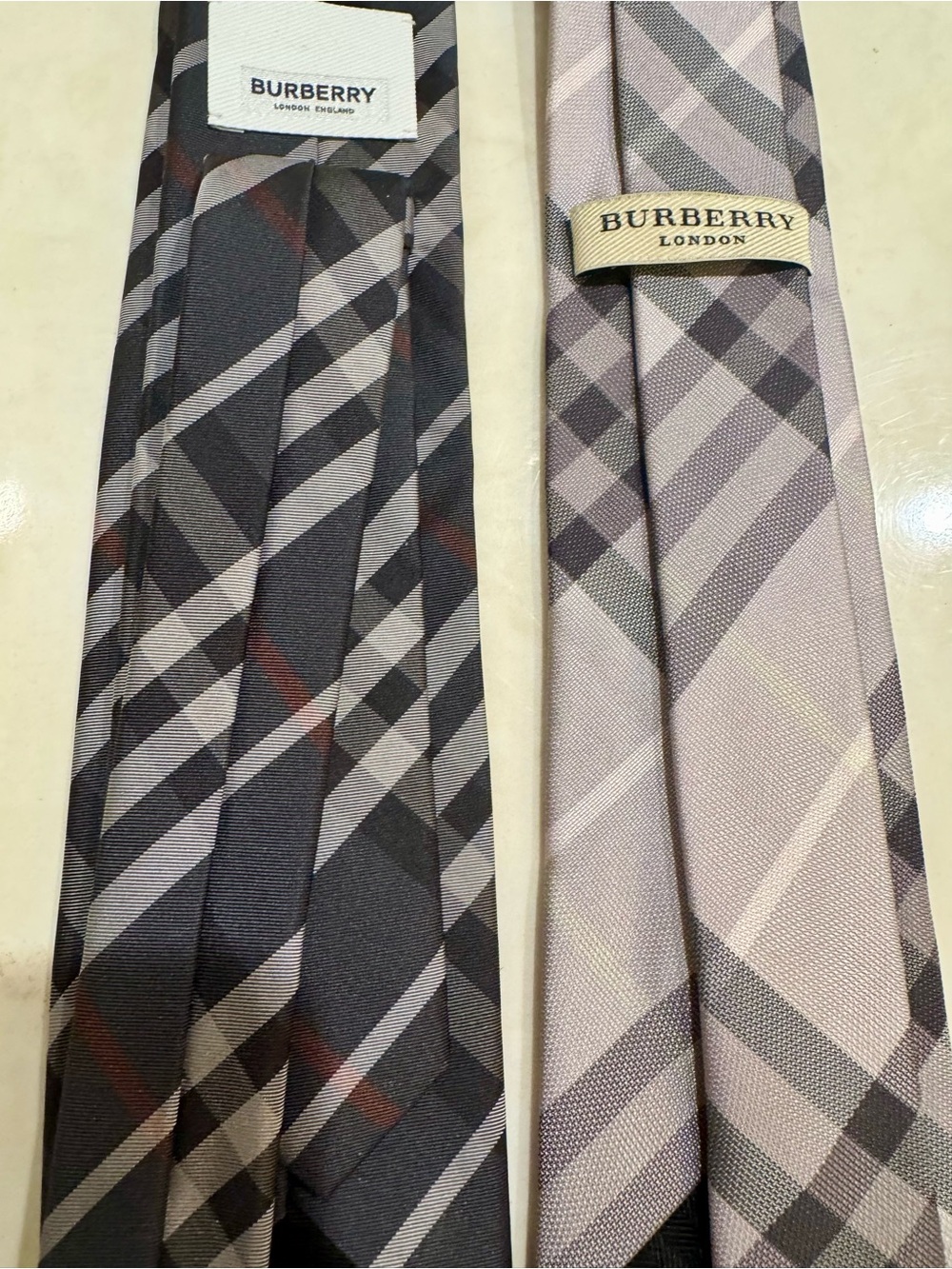2 Classic Plaid Check Men's Burberry Ties - Black Charcoal Gray Never Worn - Picture 3 of 9